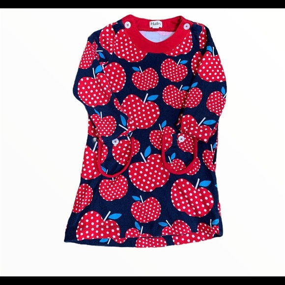 HATLEY Polka Dot Apples Mod Casual Dress With Peter Pan Collar Blue/Red Girls 5Y - Picture 3 of 9